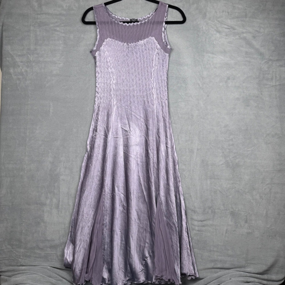 KOMAROV Dress Purple‎ Textured Sheer Neckline Sleeveless Midi Size S